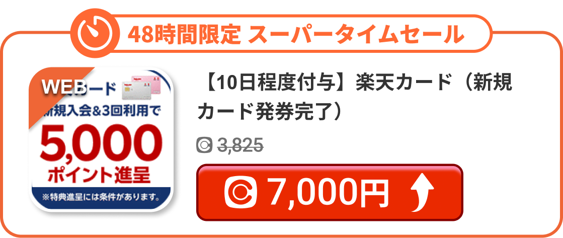 【10日程度付与】楽天カード（新規カード発券完了）