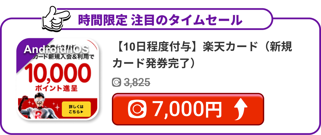 【10日程度付与】楽天カード（新規カード発券完了）